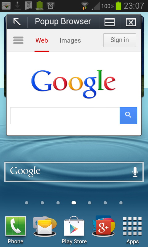 Samsung Pop up browser