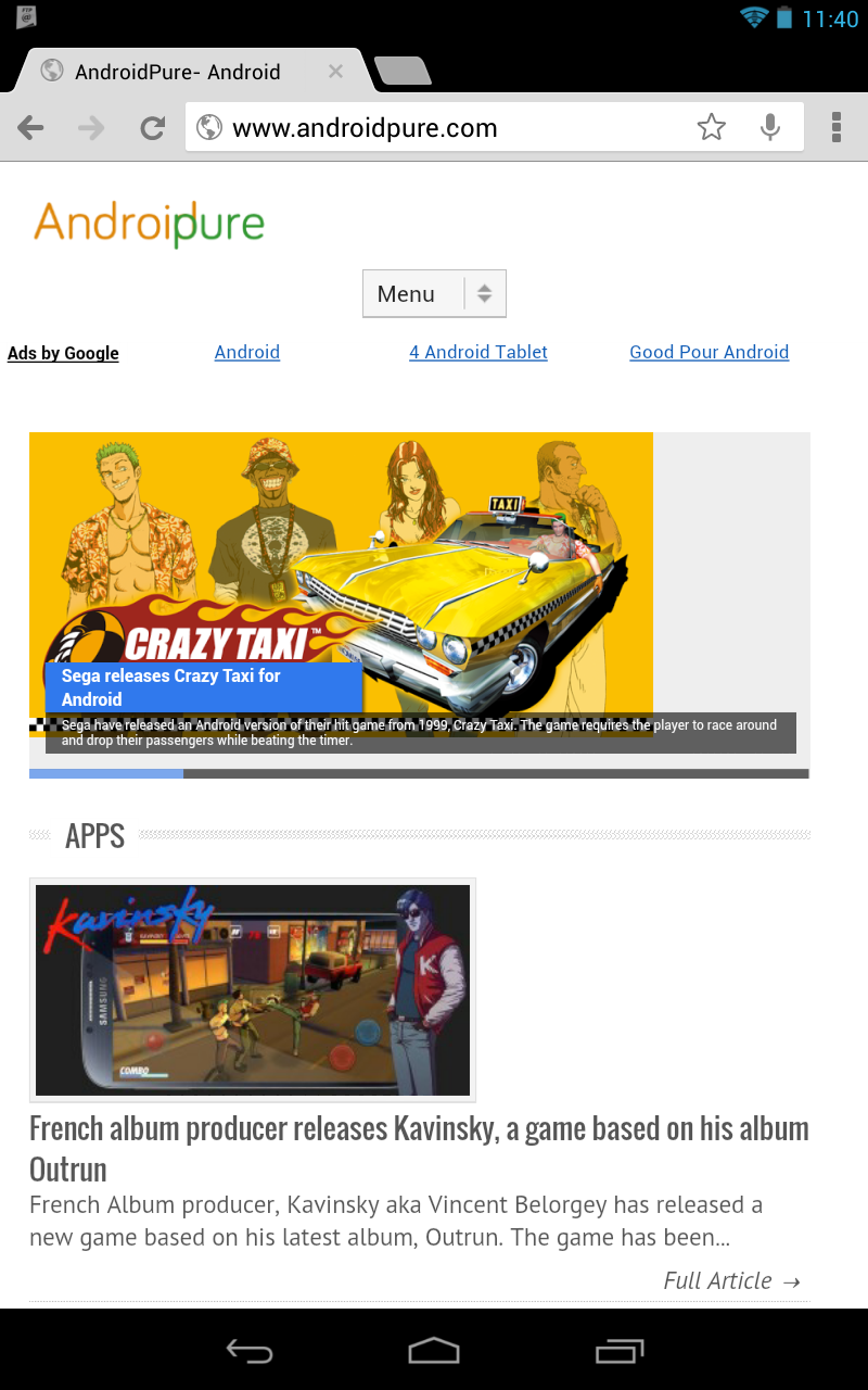 Google Chrome Android Tablet with address bar