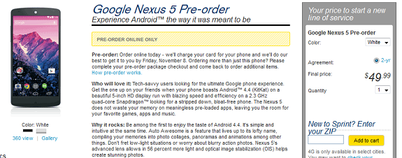 Nexus 5 Sprint Preorder
