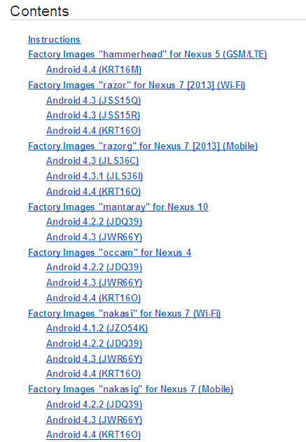 Nexus Android 4.4 kitkat factory images