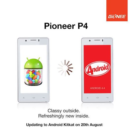 Gionee Pioneer P4 Android KitKat 4.4.2 Update