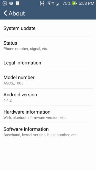 ASUS Zenfone 5 KitKat About Phone