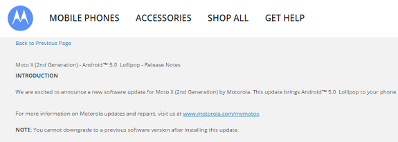 Moto X Android 5.0 lollipop