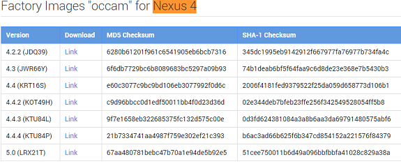 Nexus 4 Lollipop Factory Image
