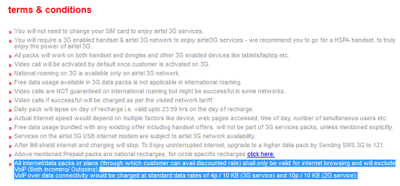 AIRTEL charging VOIP