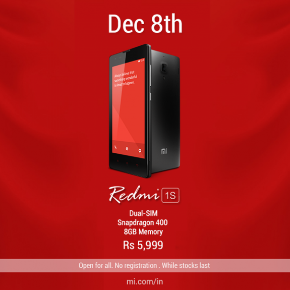 Redmi 1S open sale December