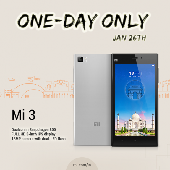 Xiaomi Mi3 January 26 2015 Sale