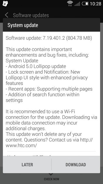 HTC M7 Lollipop OTA