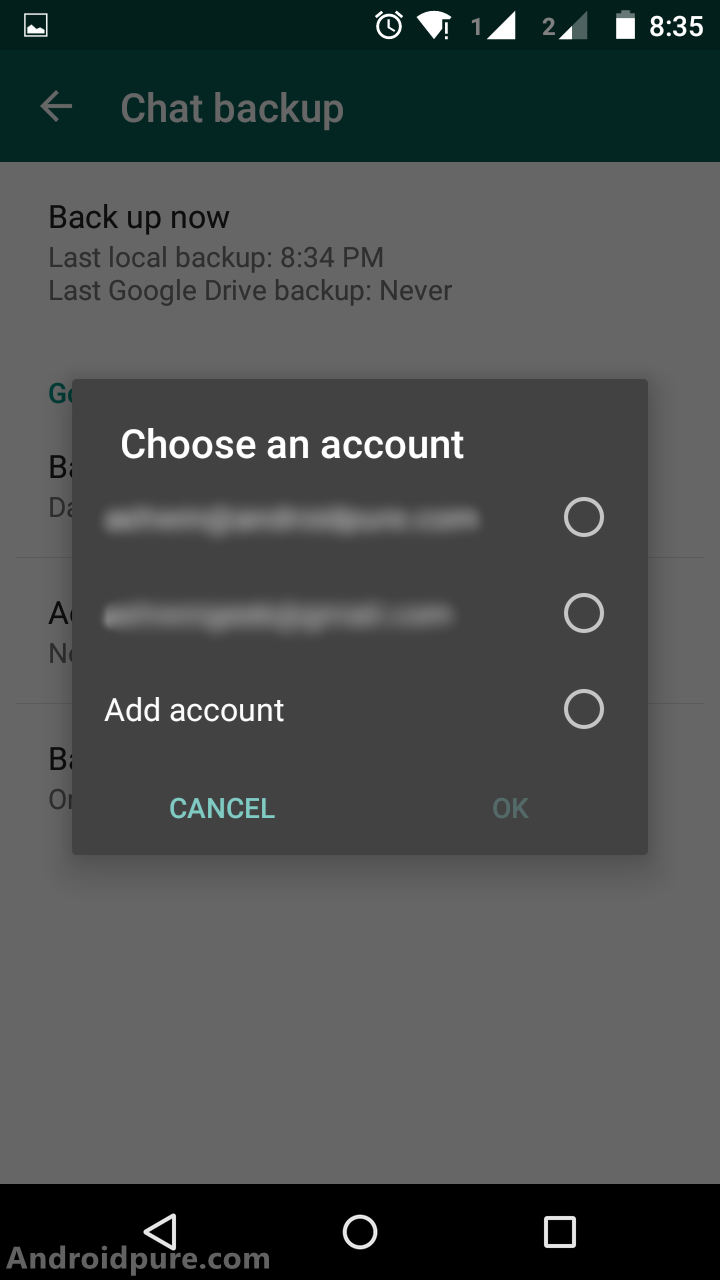 WhatsApp Google Drive Backup Choose Account