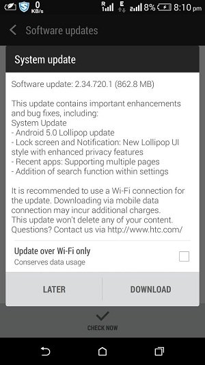HTC Desire 816 Lollipop Update