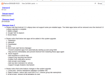 Lollipop Update for Zenfone
