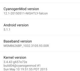 MotoG XT1033 CyanogenMod 121 About Phone