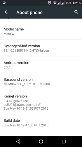 MotoG XT1033 CyanogenMod 121 About Phone