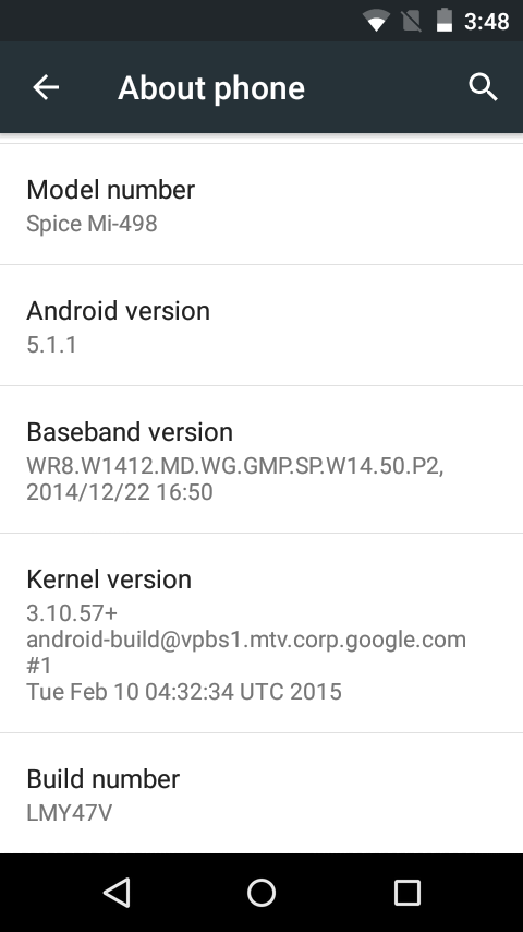 Android One Android 5.1.1 Lollipop Build Number LMY47V