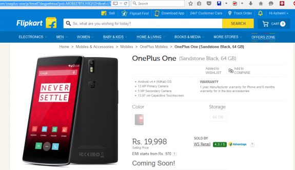 OnePlus One Flipkart Discount