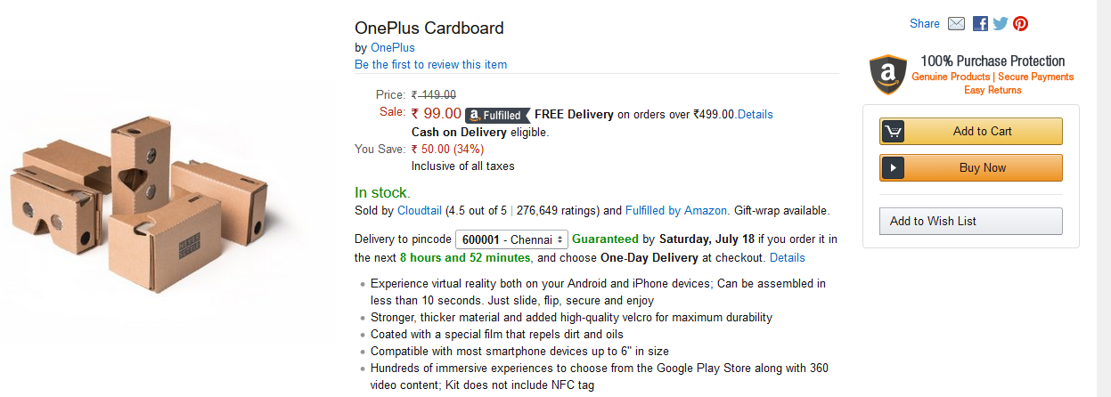 OnePlus Cardboard India