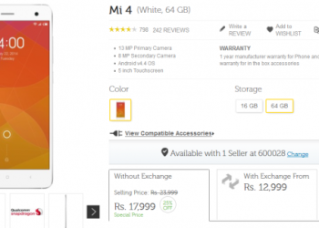 Xiaomi Mi4 17999 Rupees