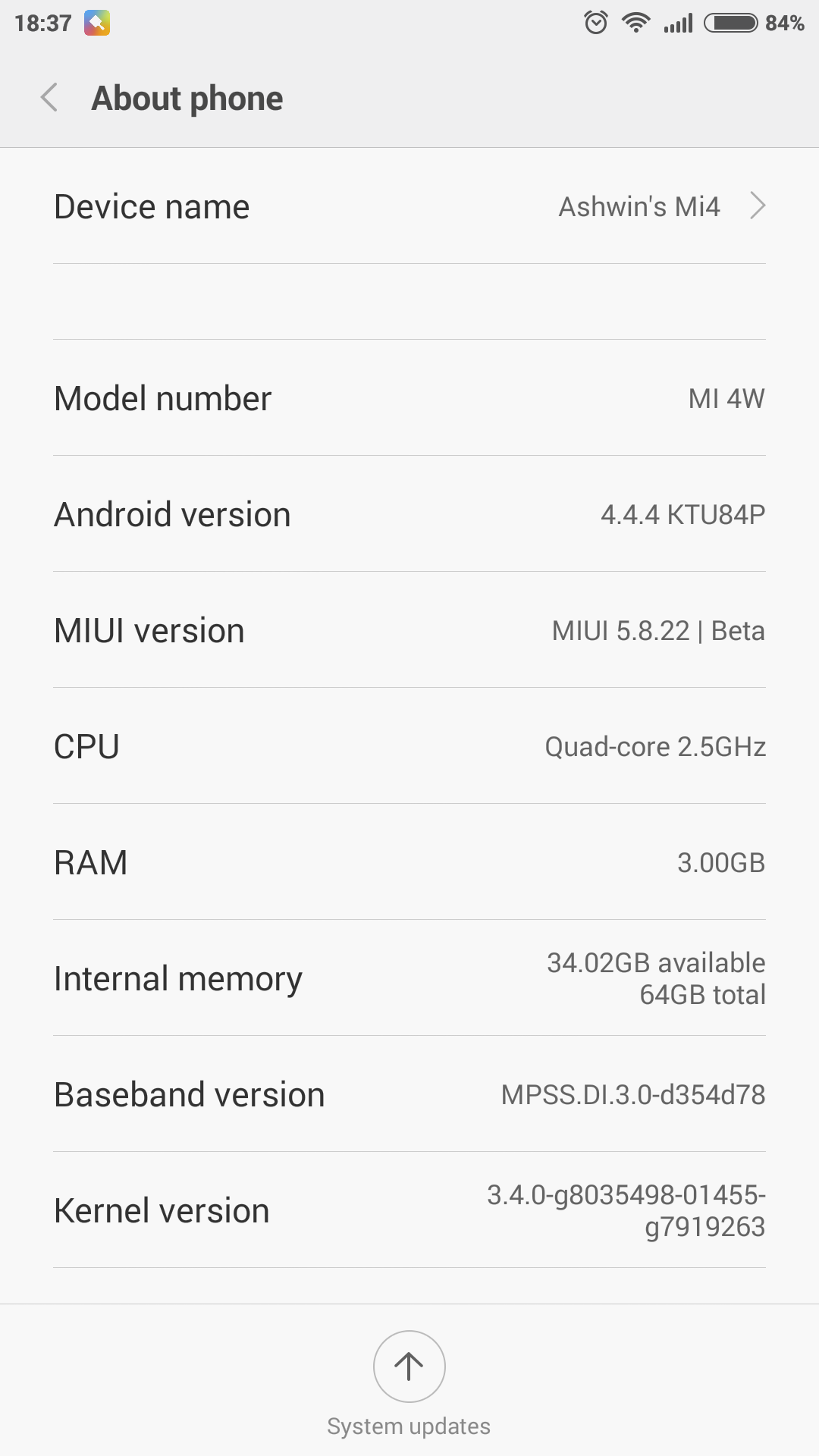 Xiaomi MIUI7 About Phone