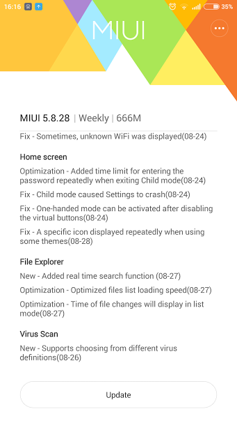 MIUI 7 5.8.28 OTA update Xiaomi Mi4 Change Log