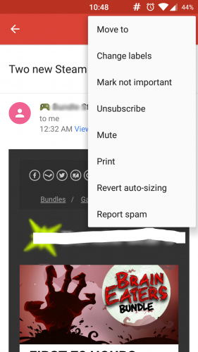 Gmail for Android App Unsubscribe Button