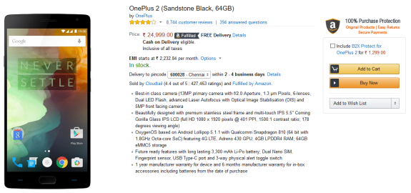 OnePlus 2 Open Sale November 25 to 27 Amazon India