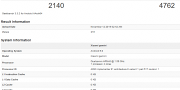 Xiaomi mi 5 gemini geekbench benchmark