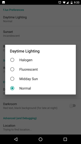 F.lux Android daytime lighting