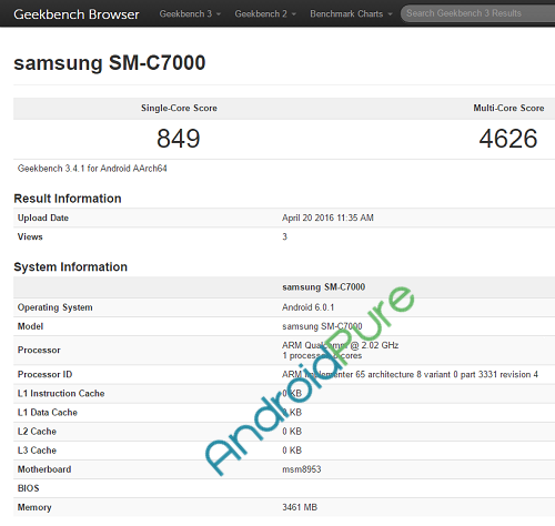 Samsung SM C7000 Geekbench Browser