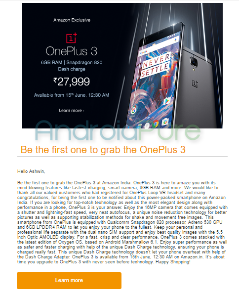 OnePlus 3 Amazon India