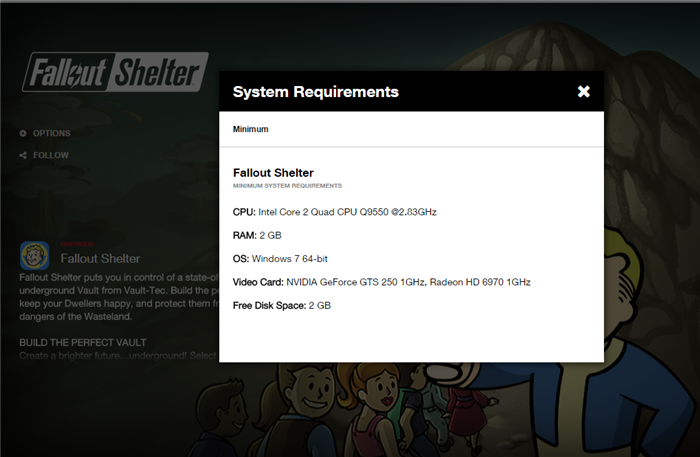 Fallout Shelter PC System Requirements