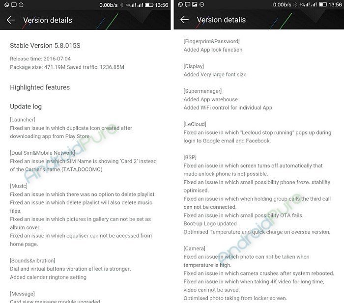 Le 2 eui 5.8 OTA update Changelog