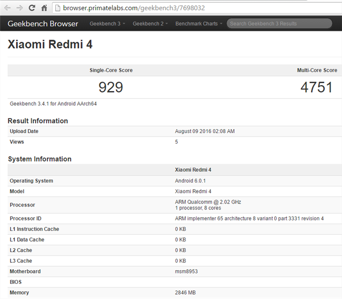 Xiaomi Redmi 4 benchmark