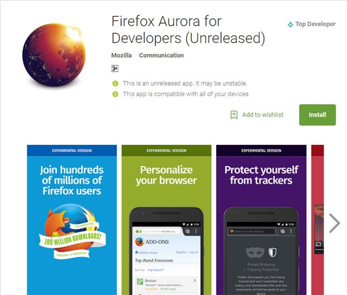 Firefox aurora android