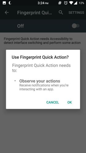 Fingerprint quick action