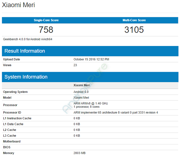 Xiaomi mi 5c meri geekbench