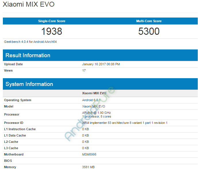 Xiaomi MIX EVO Geekbench