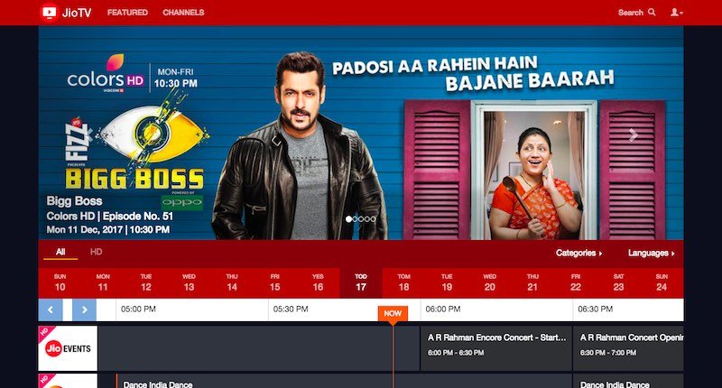 JioTV web browser