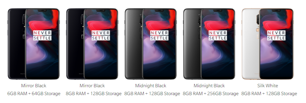 OnePlus 6 colour and Variants