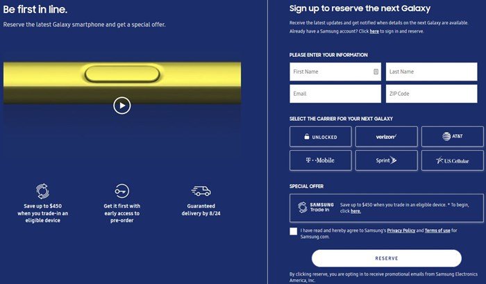Galaxy Note 9 reservation offer