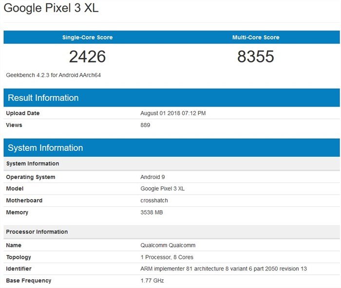 Pixel 3 XL benchmark leak