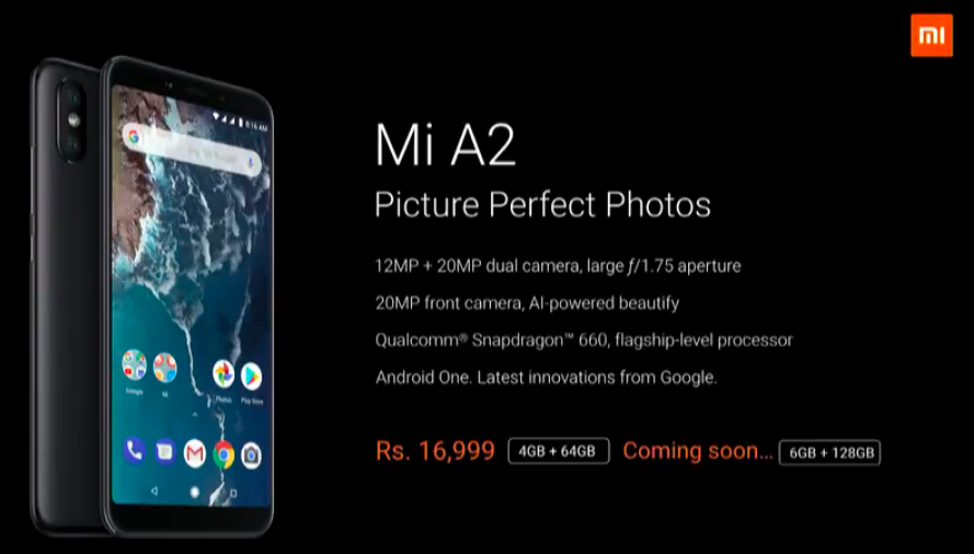 Xiaomi Mi A2 Android One India price