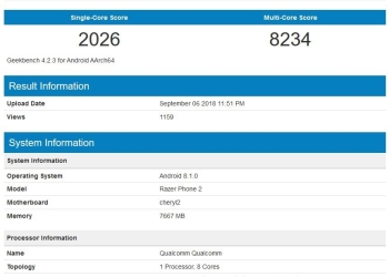 Razer Phone 2 benchmark Geekbench