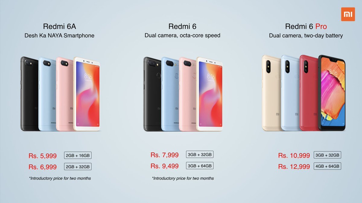 Redmi 6 6A 6Pro pricing