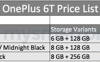 OnePlus 6T prices leaked
