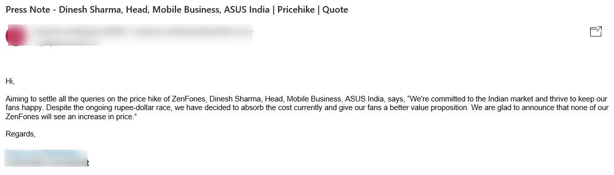 ASUS no Zenfone price hike in India