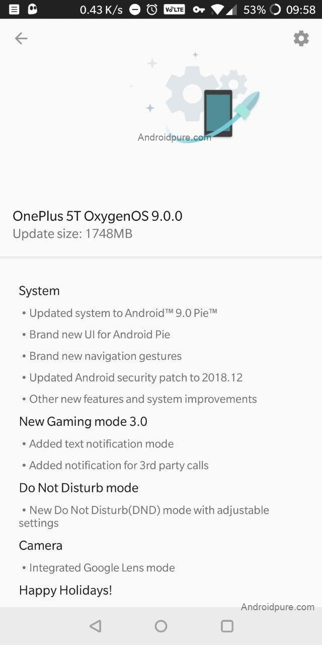 OxygenOS 9 Android Pie Update for OnePlus 5T and OnePlus 5