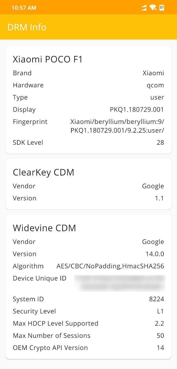 Poco F1 Widevine L1 Support