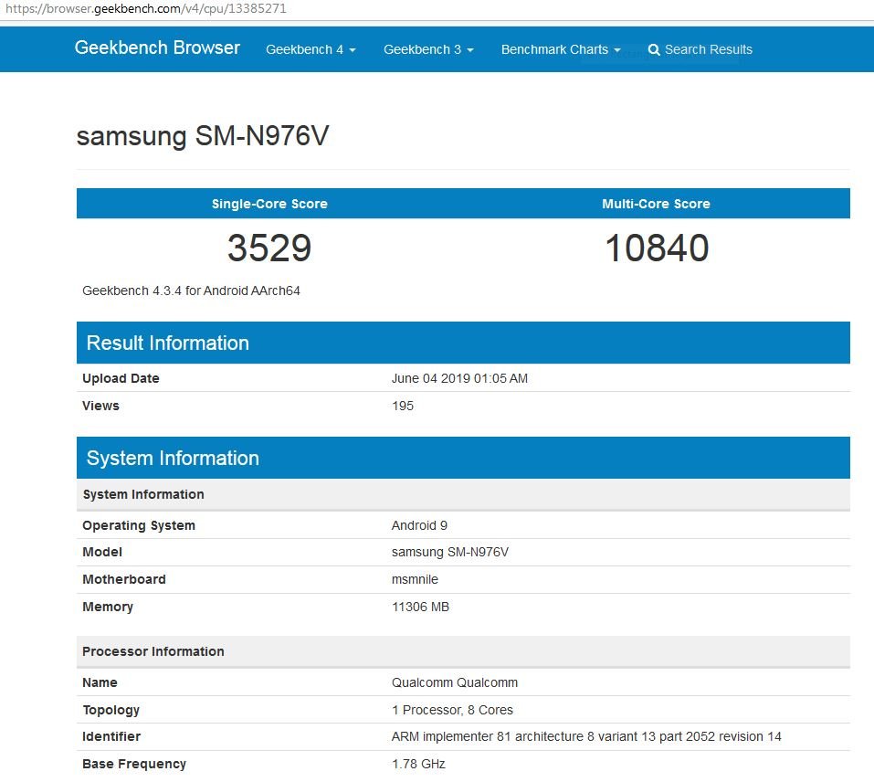 Samsung Galaxy Note 10 benchmark a