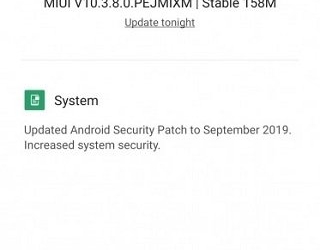 Poco F1 MIUI 10.3.8.0 update size