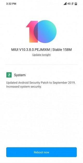 Poco F1 MIUI 10.3.8.0 update size